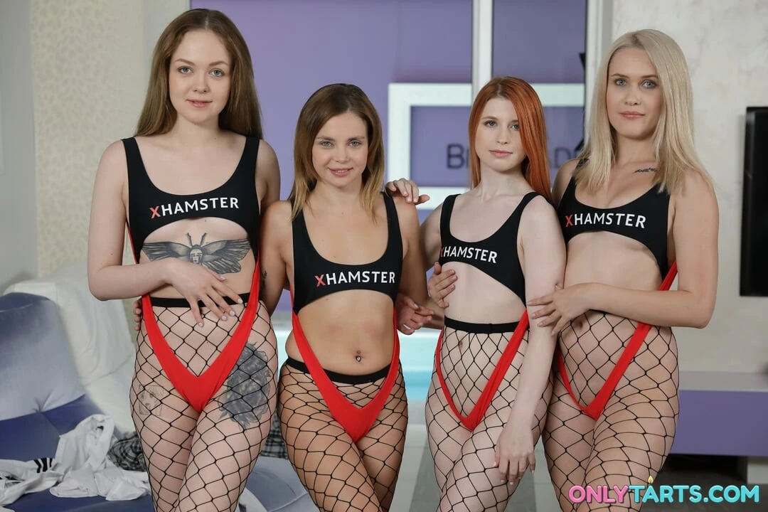 Horny chicks Una Fairy, Eva Barbie, Bella Grey and Aliska Dark have group sex pool party and fuck huge dick
